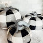 Buffalo Check Pumpkin Hand-Painted Black White Gingham Fall Halloween Decor