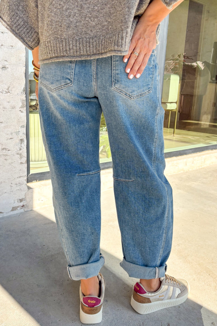 Fallon Medium-Wash Cuffed Barrel Jeans