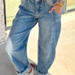 Fallon Medium-Wash Cuffed Barrel Jeans