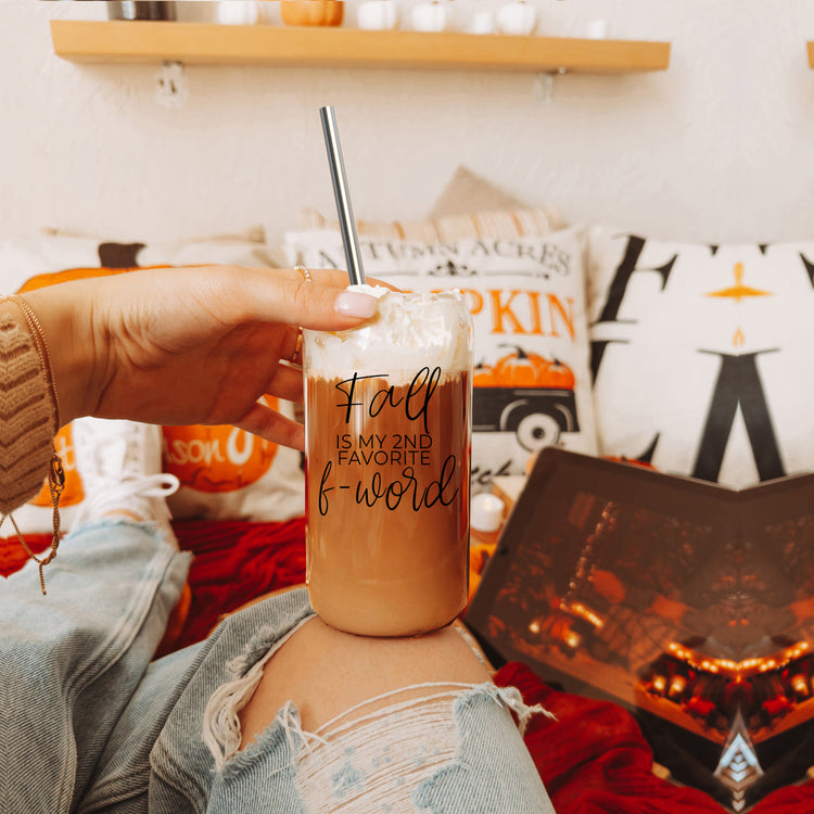 Fall 17oz Glass Tumbler With Bamboo Lid, Stainless Straws And Straw Cleaner