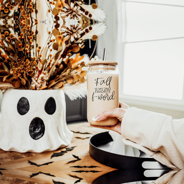 Fall 17oz Glass Tumbler With Bamboo Lid, Stainless Straws And Straw Cleaner