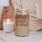 Fall 17oz Glass Tumbler With Bamboo Lid, Stainless Straws And Straw Cleaner