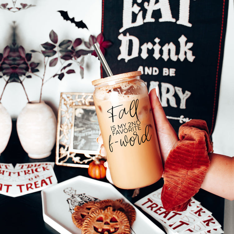 Fall 17oz Glass Tumbler With Bamboo Lid, Stainless Straws And Straw Cleaner