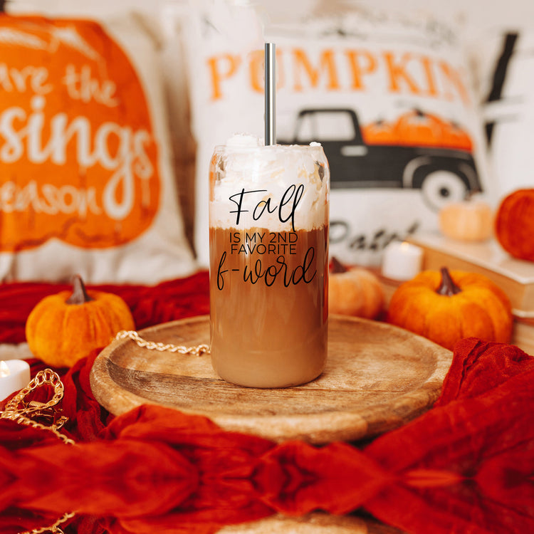 Fall 17oz Glass Tumbler With Bamboo Lid, Stainless Straws And Straw Cleaner