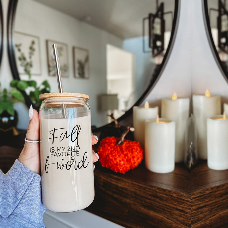 Fall 17oz Glass Tumbler With Bamboo Lid, Stainless Straws And Straw Cleaner