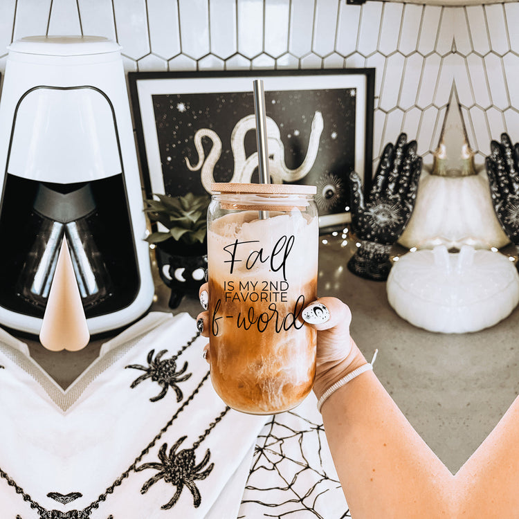 Fall 17oz Glass Tumbler With Bamboo Lid, Stainless Straws And Straw Cleaner