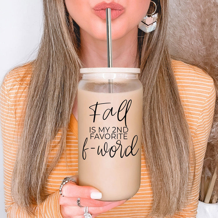 Fall 17oz Glass Tumbler With Bamboo Lid, Stainless Straws And Straw Cleaner