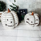 Hand Painted Black White LED Striped Pumpkin Minimalist Fall Halloween Decor
