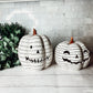 Hand Painted Black White LED Striped Pumpkin Minimalist Fall Halloween Decor