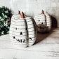 Hand Painted Black White LED Striped Pumpkin Minimalist Fall Halloween Decor