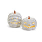 Hand Painted Black White LED Striped Pumpkin Minimalist Fall Halloween Decor