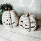 Hand Painted Black White LED Striped Pumpkin Minimalist Fall Halloween Decor