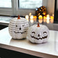 Hand Painted Black White LED Striped Pumpkin Minimalist Fall Halloween Decor