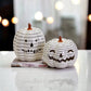 Hand Painted Black White LED Striped Pumpkin Minimalist Fall Halloween Decor