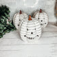 Hand Painted Black White LED Striped Pumpkin Minimalist Fall Halloween Decor