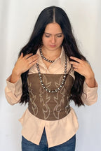 LUCKY & BLESSED "Mercedes" Beige Western Button-Down Shirt — Tailored Long-Sleeve Cowgirl Staple