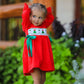Christmas Smocked Dress with Green Bow and Tree Embroidery
