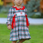 Christmas Embroidery Smocking Bow Plaid Girls Dress
