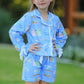 Blue Christmas Nativity Pattern Girls Pajamas Set