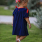 Christmas  Holiday Celebration Dress: Navy with Santa Sleigh