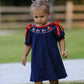 Christmas  Holiday Celebration Dress: Navy with Santa Sleigh