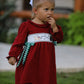 Christmas Smocking Embroidered Girls Dress with Green Plaid Bow