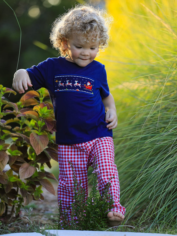Christmas Holiday Celebration Boys Set: Navy with Santa Sleigh