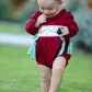 Christmas Embroidered Baby Girls Romper with Green Plaid Bow