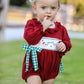 Christmas Embroidered Baby Girls Romper with Green Plaid Bow