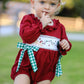 Christmas Embroidered Baby Girls Romper with Green Plaid Bow