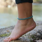 Turquoise Beaded Boho Silver Anklet Adjustable Chain