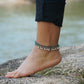 Turquoise Beaded Silver Bell Boho Anklet Adjustable Chain