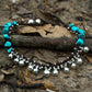 Turquoise Beaded Silver Bell Boho Anklet Adjustable Chain