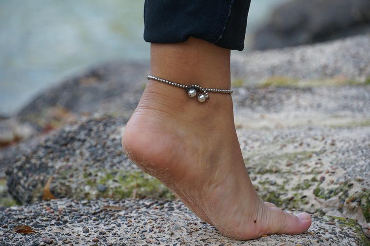 Turquoise Double Strand Boho Silver Anklet Adjustable